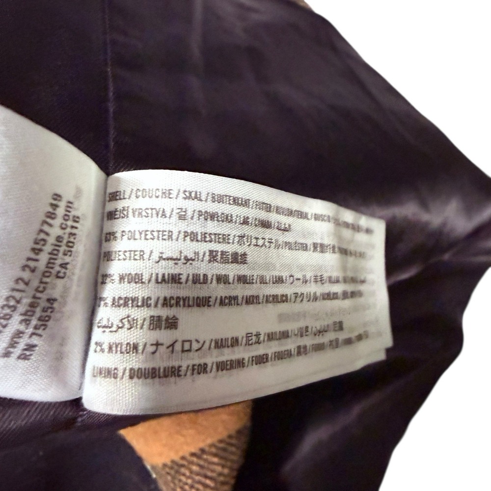 Abercrombie & Fitch Plaid Coat Peacoat Large Black Tan Brown Oversized Women's - Picture 3 of 7